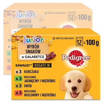 Zdjęcie produktu dla Pedigree Junior Saszetka 24x100g Mokra Karma W Galaretce Dla Psa Mix Czterech Smaków