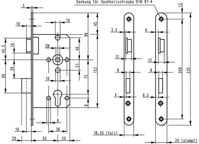Produktbild von BKS Zimmertür-Einsteckschloss nach DIN 18251 0415 Kl. 2 PZ DIN L Dorn 55mm abgerundet - 4150019