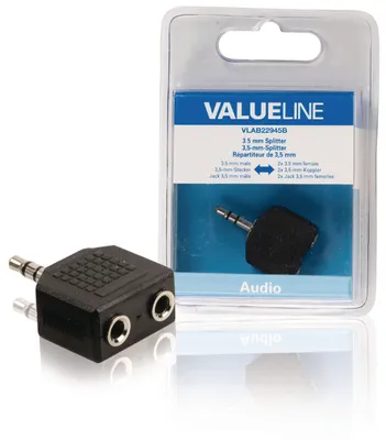 Produktbild von Valueline vlab22945b Audio-Splitter 3,5 mm Stecker – 2x Buchse schwarz