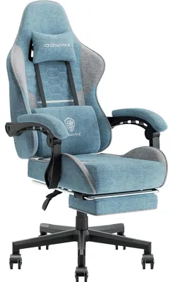 Produktbild von Gaming Stuhl Stoff mit Fußstütze und Kopfstütze Blau