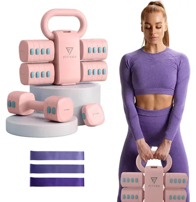 Image de Ensemble d'haltères réglables et de kettlebells, comprenant des haltères de 1 à 3 kg et un kettlebell de 2,5 à 6,5 kg, idéal pour l'entraînement à domicile