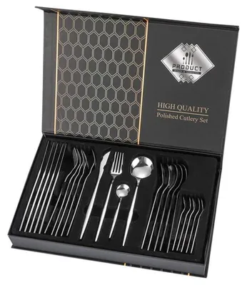 Produktbild von RealG RC-K-2490 Besteckset 24-teilig aus rostfreiem Stahl, glänzend + Box