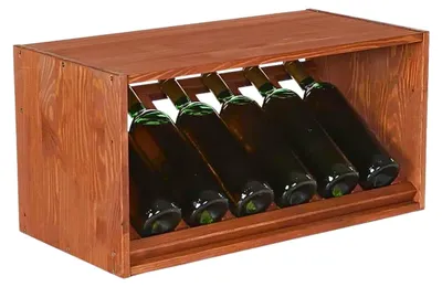 Produktbild von Modulares Weinregal VINCELLAR MOD | HxBxT 30x60x30cm | Schräg Modul für 6 Flaschen | Massives Kiefernholz | Braun geölt