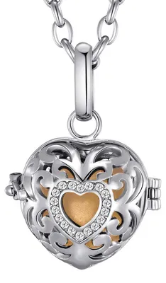 Produktbild von Morella Damen Schutzengel Halskette Edelstahl 70 cm mit Anhänger Herz Liebe und Klangkugel gold Ø 16 mm in Schmuckbeutel