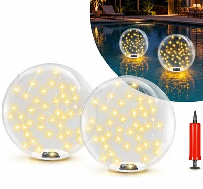 Produktbild von 2er-Set Solar Poolleuchten Kugel, 33cm, warmweiß, 8 Modi, IP68, aufblasbar – für Pool, Garten, Party, Hochzeit