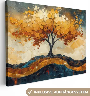 Obrázek produktu pro OneMillionCanvasses® - Plátna - Strom - Příroda - Zlatý - Moderní, nástěnný obraz, nástěnná dekorace Obývací pokoj, 80x60cm