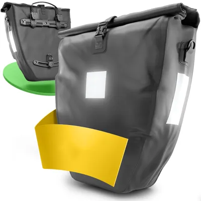 Produktbild von Fahrradtaschen für Gepäckträger inkl. Schultergurt & Tragegriff, 100% Wasserfeste Fahrradtasche mit Reflektoren & Klicksystem, Gepäckträgertasche