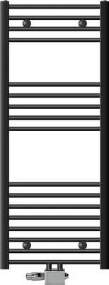 Produktbild von LuxeBath Badheizkörper Mittelanschluss 500 x 1200 mm Anthrazit gerade mit Thermostat und Anschlussgarnitur Universal Eck- und Bodenform, ohne Heizstab