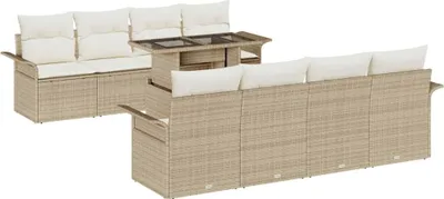 Immagine prodotto di Set di divani da giardino vidaXL, 9 pezzi, color beige, in rattan sintetico