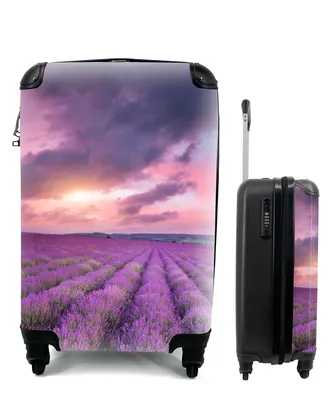 Produktbild von MuchoWow® Koffer Handgepäck Trolley Rollkoffer Kleine Reisekoffer mit 4 Rollen - Lavendel - Lila - Wolken - Blumen - Cabin Size < 55x40x23 cm & 55x40x20 cm - Fotokoffer - Kabinenkoffer - Boardgepäck - Reise-Box - Reisekoffer - Reisegepäck - Koffer mit Bild - Trolley für Kinder