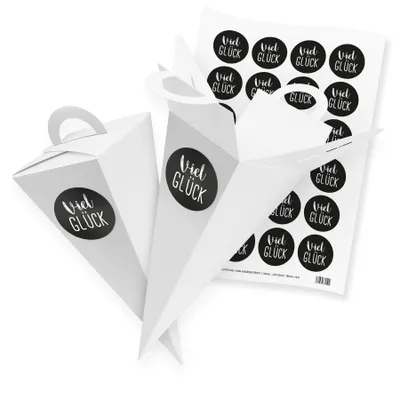 Produktbild von itenga SET V54 24x Geschenktüte Schultüte 21 cm, Weiß + Stickerbogen (Motiv 163)