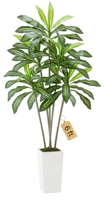 Produktbild von VEVOR Künstlicher Dracaena-Baum, 1,8 m, Drachenbaum, Tropische Pflanzen mit weiß