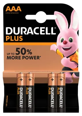 Zdjęcie produktu dla Duracell Plus Power, Jednorazowa bateria, AAA, Alkaliczny, 1,5 V, 4 szt., Czarny, Złoto