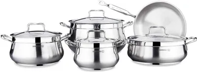 Produktbild von Korkmaz Estima Kochgeschirr-Set mit Glasdeckel - 9-teilig - Edelstahl 18/10