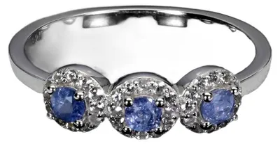 Produktbild von 925er Ring, zart, Ringgröße 19,5, weiße Topase, blaue Saphire aus Myanmar