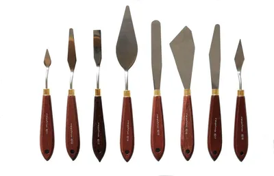 Malerspachtel-Set, 8 Stück, Edelstahlklingen, Holzgriffe