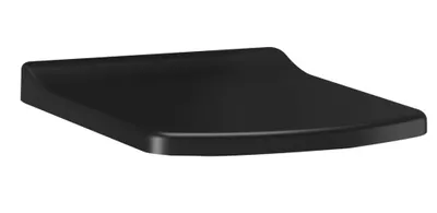 A black toilet seat is shown from a side angle against a white background.