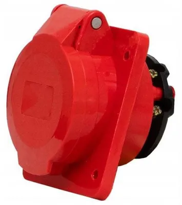 Imagen del producto de Enchufe industrial F-ELEKTRO, 16A, 4 polos, con ángulo, IP44, color rojo