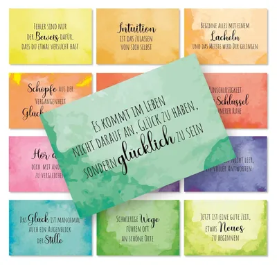 Produktbild von 38 bunte Sprüchekarten Motivationskarten Regenbogen Affirmation 8,5 x 5,5 cm