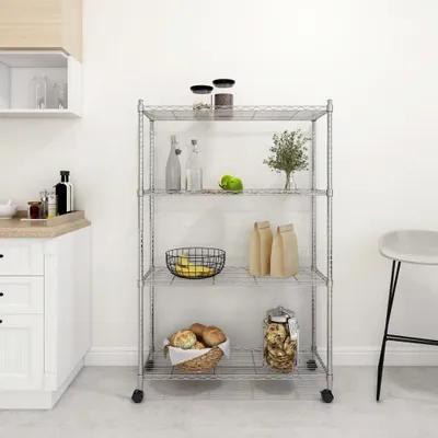 Image de VIDAXL-Speicher 4-Schicht mit Rädern 200 kg 90x35x142 cm chromfarben