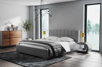 Produktbild von AGMAT Polsterbett DUBAJ mit Kopfteil, 200 x 200 cm, Doppelbett mit Bettkasten und Lattenrost aus Metall, Kunstleder: Grau