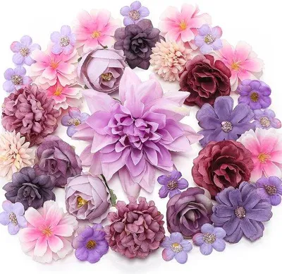 Produktbild von Ibenzoa® Kunstblumen-Set 36 Stück – lila Stoffblüten-Mix (20×2–5 cm, 10ר2,7 cm Gänseblümchen, 5ר5 cm, 1ר≈11 cm) für Basteln & Deko