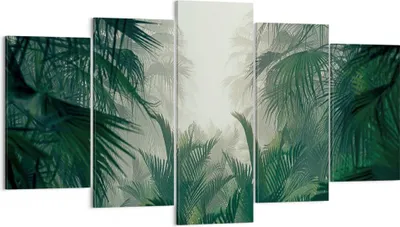 Produktbild von Bild auf Leinwand - Leinwandbild - 5 Teile - Dschungel Blätter Palmen - 160x85cm - Wand Bild - Wanddeko - Wandbilder - Leinwanddruck - Bilder - Wanddekoration - Leinwand bilder - EA160x85-4504