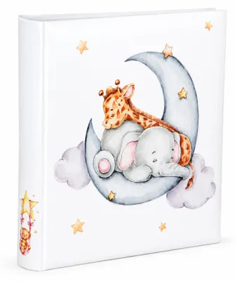Produktbild von Cat & Bears Fotoalbum 30x30 cm 100 weiße Seiten Baby Kinder Foto Album Fotobuch - Farbe: Elefant & Giraffe