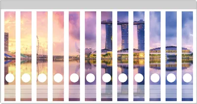 Produktbild von Wallario Ordnerrücken Sticker, selbstklebend für schmale Ordner, 12 Stück, Motiv Abenddämmerung in Singapur