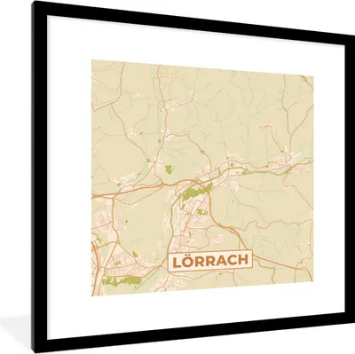 Produktbild von MuchoWow® Gerahmtes Poster Lörrach - Karte - Vintage - Stadtplan 40x40 cm - Poster mit Schwarzem Bilderrahmen Wandposter Rahmen Foto Bilder - Poster - Plakat im Rahmen