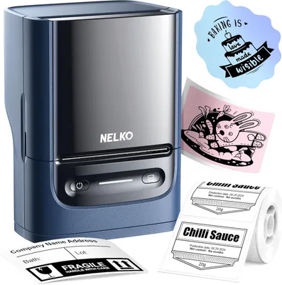 Produktbild von Nelko PM220 Etikettiermaschine mit Band, Bluethooth-Etikettendrucker, 5 cm, tragbarer Thermodrucker für Kleinunternehmen, Adresse, Logo, Kleidung, Aufkleberdrucker für Telefone und PC, Blau