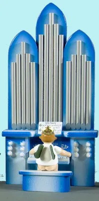 Produktbild von Holzfigur Engel an der Orgel mit Krone & Spielwerk Höhe 6cm NEU