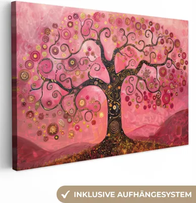 Produktbild von MuchoWow® - Leinwandbilder - Baum - Baum des Lebens - Rosa - Gold, Wandbild, Wanddeko Bilder Wohnzimmer, 120x80cm