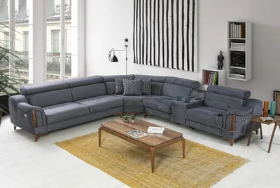 Image de Gris Canapé D'Angle Salon Luxe En L Design Moderne Meubles Textiles