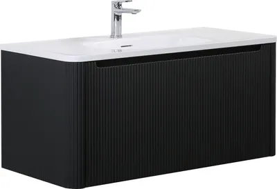 Image de Ensemble de meubles de salle de bain Badplaats avec lavabo et meuble sous lavabo Tundra 100 x 48 cm noir mat - Meuble sous lavabo avec fermeture douce et lavabo, pré-monté