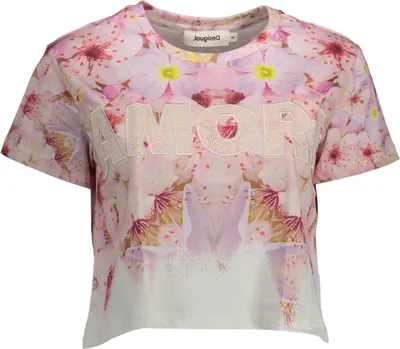 Produktbild von Damen Kurzarm-T-Shirt Rosa mit Stickerei und Rundhalsausschnitt