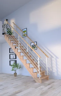 Produktbild von Holztreppe Lindos (Eiche) in gerader Ausführung-100 cm-Design Geländer Edelstahl-beidseitig-ohne Setzstufen