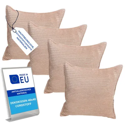 Produktbild von Pillows24 – 4x Dekokissen 40x40 aus Cord | Weiches Zierkissen & Sofa Kissen | Deko Kissen 40x40 für Palettenkissen in Wohnzimmer & Balkon | Sofakissen  EU | Graphit