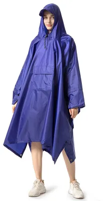 Produktbild von Wasserdichter Regenponcho 1 Stück, Blau Schwarz, Mit Kapuze Und Reißverschlusstasche, Für Festival Wanderung Radfahren