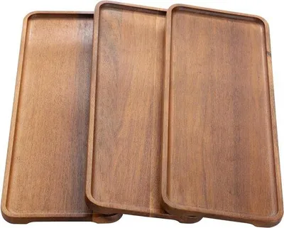 Produktbild von Famanu Holztablett Set von 3 – Akazienholz 36 x 14 cm – dekoratives Serviertablett rechteckig
