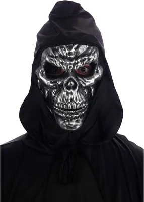 Produktbild von Halloween Maske "Totenkopf mit Kapuze" | Silber Schwarz