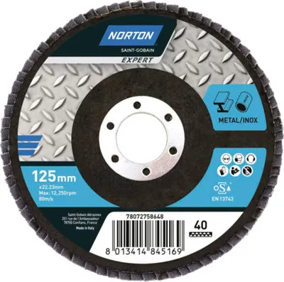 Produktbild von Expert Fächerschleifscheibe Norton Metal/Inox Ø 125x22,23 mm Korn 40, 10 Stück