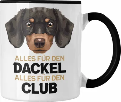 Produktbild von Trendation - Dackel Mom Grafik Tasse Geschenk für Dackel-Besiterin Frauchen Geschenkidee Kaffee-Becher Lustig Alles Für Den Dackel Alles Für Den Club (Schwarz)