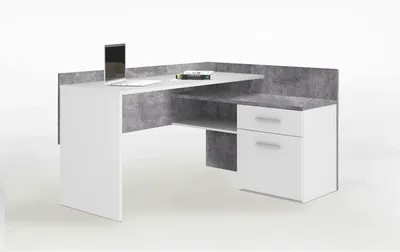 Produktbild von Eckschreibtisch Schreibtisch Bürotisch 112x140cm Betonoptik lichtgrau Weiß