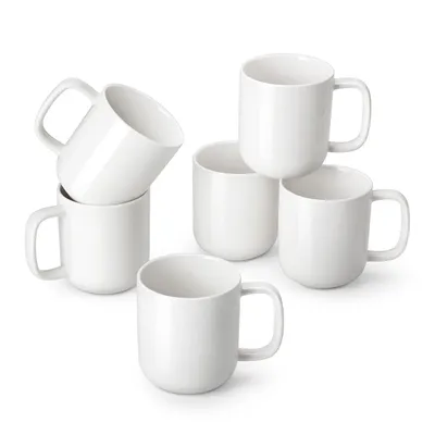 Produktbild von VANCASSO Becher Set, 6-tlg Porzellan Tassen, 360ml Trinkbecher, Kaffeebecher mit Henkel, Weiß
