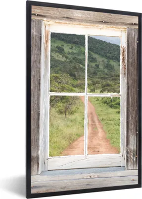 Produktbild von MuchoWow® Gerahmtes Poster Durchblick - Holz - Afrika 60x90 cm - Poster mit Schwarzem Bilderrahmen Wandposter Rahmen Foto Bilder - Kunst