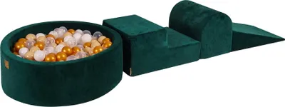 Produktbild von MeowBaby Spielplatz aus Schaumstoff 3-Element Schaumspielset mit Runde Bällebad, 200 Bälle, Samt, Dunkelgrün: Gold/Beige/Weiss/Transparent