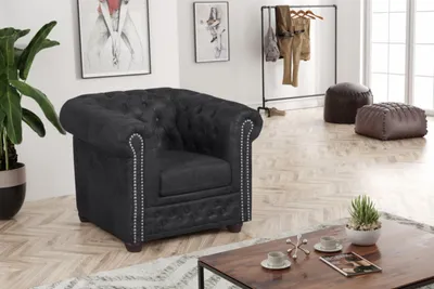 Produktbild von Chesterfield Sessel 1 Sitzer Mikrofaser Vintage anthrazit Couch Polstersofa Sofa