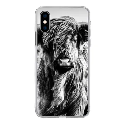 Produktbild von MuchoWow® Handyhülle Schutzhülle Hülle für iPhone X Schottischer Highlander - Natur - Kuh - Schwarz - Weiß Silikon Softcase Handy Hülle - Handyhülle