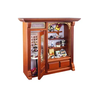 Immagine prodotto di Negozietto di cioccolateria in miniatura in legno con finiture dorate